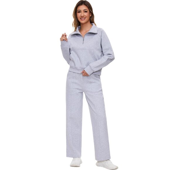 Oversized Half Zip Sweatshirt Wide Leg Sweatpants Set Lounge Wear Y2K